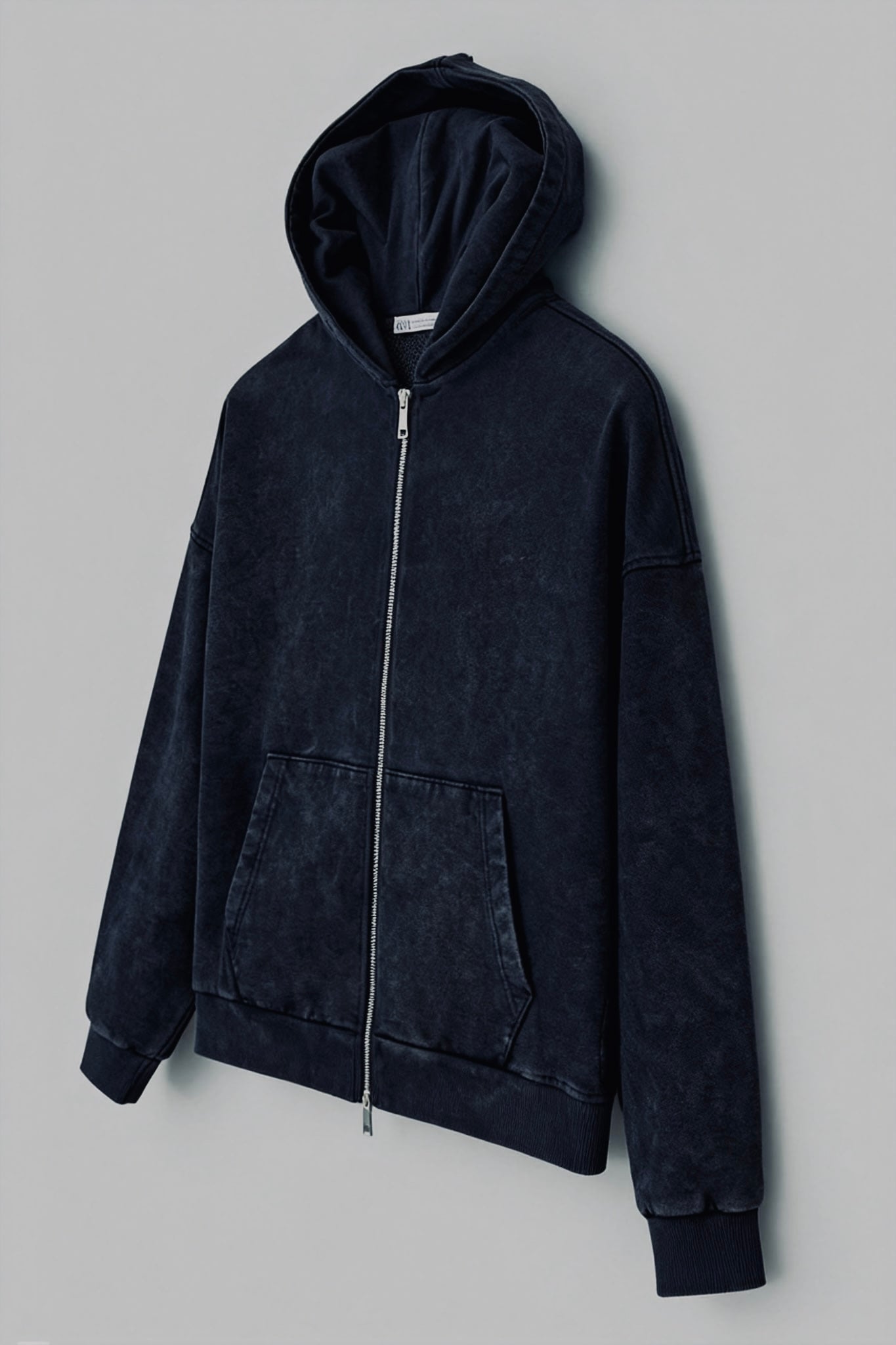 Black WASHED ZIP HOODIE