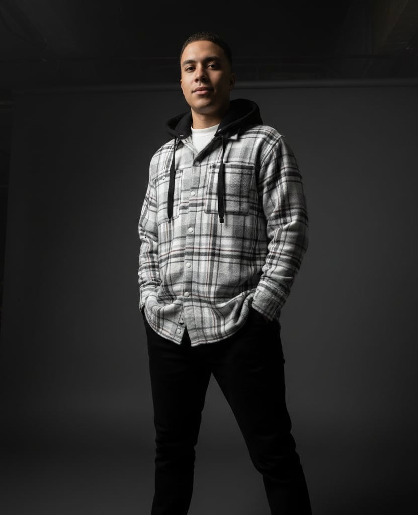 White /Gray CHECK OVERSHIRT WITH POCKETS