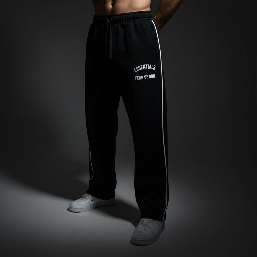 Black WIDE-LEG JOGGING BOTTOMS ESSENTIALS