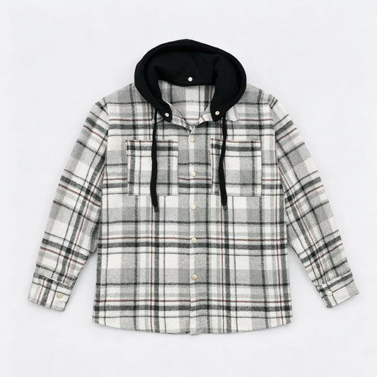 White /Gray CHECK OVERSHIRT WITH POCKETS